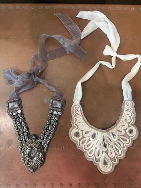 🎀 2 Anthropologie BIb Necklaces - Ribbon Ties